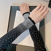 economico Maniche &amp; Sciarpa-Set di maniche di protezione solare scintillanti con strass ad alta elasticità, per donna, maniche dimagranti, stile mondano, maniche corte, maniche estive.