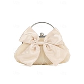 cheap Clutches &amp; Evening Bags-Women&#039;s Satin Bow Evening Clutch Bag – Elegant Pearl Frame Handle Purse for Brides, Weddings, Cocktail Parties and Formal Events Silver Black White