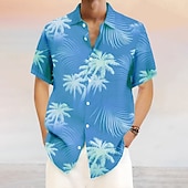 ieftine Plante tropicale-Bărbați Copac de cocos Plante tropicale Cămașă Cămașă hawaiană Camașă cu nasturi Manșon scurt Hawaiană Vacanță Concediu Costum de plajă Vară Răsfrânt Imprimare 3D Un buzunar frontal Cămașă de in Roz