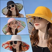 abordables Sombreros-1 sombrero reversible de ala ancha para mujer, diseño floral tropical, color rosa. &amp;Combinación de colores azul/verde, poliéster transpirable con cuerda a prueba de viento, ligero &amp;Elegante para