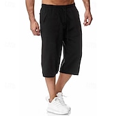 baratos Clássico-Homens Calças Capri Shorts de linho Shorts de verão Shorts de praia Bolsos Com Cordão Cintura elástica Tecido Conforto Respirável Comprimento da panturrilha Férias Feriado Praia Havaiana Boho Preto