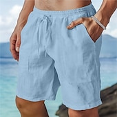 economico Vacanza-Per uomo Shorts Shorts di Lino Pantaloncini Estivi Shorts da Spiaggia Coulisse Elastico in vita Semplice Comodità Traspirante Lunghezza al ginocchio All&#039;aperto Quotidiano Spiaggia Moda Hawaiano Nero