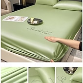 abordables Parures de draps-Ensemble de drap en soie glacée drap de lit simple housse de lit d&#039;été trois pièces protection complète du matelas housse de poussière