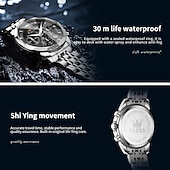 abordables Relojes de Cuarzo-Reloj de pulsera Olevs 3673 para hombre, con esfera romboidal y fase lunar, de acero inoxidable macizo, resistente al agua y fecha.