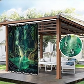 olcso Vízálló függönyök-Vízálló Kültéri Függöny Magánélet Csúszó Terasz Függöny Drape Pergola Függöny Grommet 3D Tájkép Zöld Barlang A Pavilonhoz Erkélyhez Tornácra Bulira 1 Panel