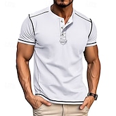 cheap Casual Henley Tee-Men&#039;s T Shirt Henley Shirt Tee Short Sleeve Shirt Short Sleeve Crewneck Summer Plain Fashion Designer Basic Plain Vacation Street Going out Black White Dark Navy Top Tee for Men