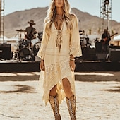 ieftine Rochii Boho-Pentru femei Rochii Midi Rochie Boho Rochie occidentală Modă În aer liber Vacanță Concediu Fit regulat Simplu Manșon Lung În V Caisă Vară