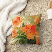 baratos estilo floral e plantas-Capa Decorativa de Almofadas com Flores Pintadas 1PC Capa Macia Quadrada para Almofadas de Sofá para Quarto Sala de Estar