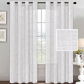cheap Curtains &amp; Drapes-Linen Curtains Linen Looking Curtains for Living Room Burlap Linen Textured Light Filtering Nickel Grommet Curtains Bedroom Curtains 2 Panel Sets Privacy Added