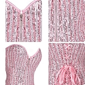 abordables corset-Rococo Corset Overbust Bal Masqué Corset Serre Taille Cosplay Paillettes Contrôle du ventre Faire monter Déguisement Femmes Royal Mascarade Soirée Carnaval de Venise Adulte Corset