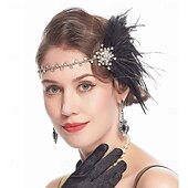 olcso Kiegészítők és még sok más-A nagy Gatsby Flapper fejpánt Gyöngyös karkötő Fülbevaló A nagy Gatsby Toll Retro Csillogó glitter Női Farsang Valentin nap Álarcos mulatság Party estélyi viselet Álarcos mulatság Fesztivál Felnőttek
