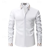 preiswerte Button-Down-Hemden für Herren-Herren Hemd Kleidhemd Knopfhemd Einfach Hochzeit Täglich Schwarz Weiß Langarm Umlegekragen Frühling &amp; Herbst Bekleidung Patchwork