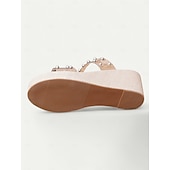 abordables Mujeres-Sandalias transparentes para mujer con adornos de perlas: diseño elegante de cuñas transparentes, calzado cómodo y elegante para verano, playa y salidas informales.