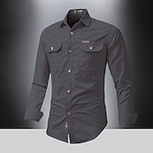 cheap Men&#039;s Work Shirts-Men&#039;s Shirt Summer Shirt Casual Shirt Button Up Shirt Cargo Shirt Black White Red khaki Dark Blue Long Sleeve Plain Shirt Collar Vacation Hawaiian Pocket Clothing Apparel 100% Cotton Fashion Casual