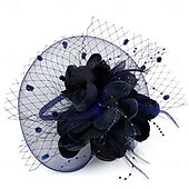 billiga Hattar och fascinators-fascinators hatt för kvinnor teparty headpiece bröllop cocktail blomma mesh fjädrar hårklämma 20-tal flapper fascinators