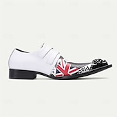 preiswerte Elementare Anzugschuhe-Weiße Punk-Rock-Monk-Strap-Dressschuhe für Männer mit goldener Spitze britischer Flagge – Statement-Schuhe für Musikfestivals Themenpartys und Konzerte