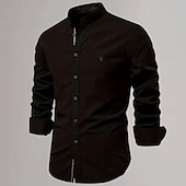 economico Casual da lavoro-Per uomo Camicia con colletto cinese Camicia con colletto alla coreana Camicia in cotone e lino Semplice Vacanza Casual Quotidiano Nero Bianco Verde chiaro Blu scuro Manica Lunga Colletto alla coreana