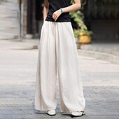 economico Pantaloni in lino e cotone semplici-Per donna Pantaloncini in cotone e lino Pantaloni ispirati al lino Pantaloni in cotone e lino Streetwear Casual Lunghezza intera Naturale Semplice Tasca Elastico in vita All&#039;aperto Confortevole