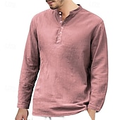 economico camicie casual da uomo-Per uomo Camicia Camicia Estiva Camicia casual Camicia da Spiaggia Camicia con Bottoni Nero Bianco Rosa Verde Blu Manica Lunga Semplice Henley Ferie Casual Quotidiano Bottonato Abbigliamento