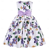 baratos Vestidos de Festa-Infantil Para Meninas Vestido de festa Gráfico Sem Manga Espetáculo Ocasião Especial Princesa Doce Poliéster Vestido de festa Verão Primavera Crianças Roxo