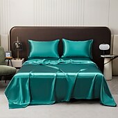 cheap Sheets &amp; Pillowcase-Pure Color Satin Imitation Silk Four-piece Set Simple Sheets, Mattress Covers, Pillowcases Bedding
