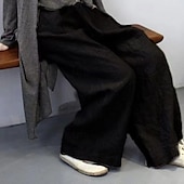 cheap Plain Cotton Linen Pant-Women&#039;s Cotton Linen Pants Slacks Casual Full Length Natural Plain Pocket Elastic Waist Comfy Outdoor Comfortable Street Going out Grey Black Khaki Coffee Summer Regular Fit