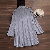 tanie Damskie topy w paski i geometryczne-Damskie Sukienka mini Sukienka koszulowa Codzienne sukienki Moda Klasyczny Nowoczesny Na zewnątrz Urlop Święto Regularny Kratka Długi rękaw Kołnierzyk koszuli Niebieski Lato