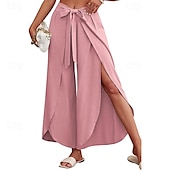 economico Pantaloni in lino e cotone semplici-Per donna Pantaloni in cotone e lino Pantaloni Eleganti Casual Lunghezza intera Naturale Semplice Elastico in vita All&#039;aperto Confortevole Streetwear Uscire Aalbicocca Giacinto Blu cielo chiaro Nero