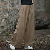 economico Pantaloni in lino e cotone semplici-Per donna Pantaloncini in cotone e lino Pantaloni ispirati al lino Pantaloni in cotone e lino Streetwear Casual Lunghezza intera Naturale Semplice Tasca Elastico in vita All&#039;aperto Confortevole