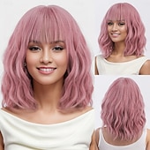 levne Syntetické trendy paruky-Syntetické paruky Mírné vlny Curly Weave Asymentrický střih Elegantní ofina na stroji Paruka 14&quot; A1 Umělé vlasy Dámské Párty Klasické Pohodlné Růžová