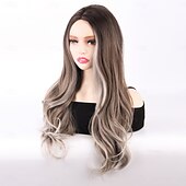 abordables Perruques Synthétiques Sans Bonnet-Perruque Synthétique Ondulé Ondulation profonde Coupe dégradée Avec frange Fabriqué à la Machine Perruque 24 pouces A1 Cheveux synthétiques Femmes Classique Confortable Cheveux Mèches / Balayage Blond