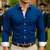 economico camicia da uomo con bottoni-Per uomo Camicia di laurea Maglietta da laureato Maglietta della classe del 2025 Maglia Senior Camicia Estiva Camicia casual Nero Bianco Rosso Blu marino Blu reale Manica Lunga Colore Solido / Tinta