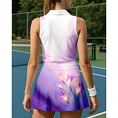 economico Set di Tennis Femminile-Per donna Floreale Set sportivo Set da tennis Gonne da tennis Maglia da tennis 2 Pezzi Senza Maniche Patchwork Stampato Traspirante Tennis Golf Badminton Collo ripiegato Gonna Viola Abbigliamento da
