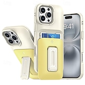 رخيصةأون جرابات آيفون-جراب هاتف ملون مقاوم للصدمات لهاتف iPhone 16 Pro Max Plus / 15 / 14 / 13 / 12 Pro Max - فتحة بطاقة منزلقة مع مسند، غطاء خلفي من الكمبيوتر الشخصي