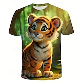 cheap Boy&#039;s 3D Animals-Boys 3D Animal Tiger T shirt Tee Short Sleeve Summer Spring Fashion Basic Kids 4-12 Years Crew Neck Outdoor Casual Daily Regular Fit