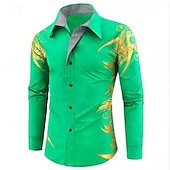 olcso Férfi gombos ingek-Férfi Ing Galléros ing Gombos póló Grafika Esküvő Vakáció Fekete Fehér Világoszöld Bor Hosszú ujj Gallér Nyár Tavasz Ruházat