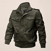 preiswerte Cargo-Jacken-Herren Einsatzjacke übergangsjacke Ausgehen Tasche Ganzjahres Einfach Klassisch Revers Regulär Schwarz Khaki Armeegrün Jacken