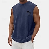 cheap Tank Tops-Men&#039;s Tank Top Vest Top Undershirt Sleeveless Shirt Sleeveless Crew Neck Summer Coconut Tree Fashion Designer Basic Classic Vacation Street Going out Black Light Green Blue Top Tee for Men