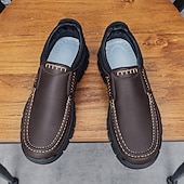 economico Slip-ons e mocassini da uomo-scarpe slip-on da uomo in pelle marrone scuro con suola robusta - calzature resistenti e alla moda per uso esterno