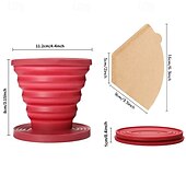 abordables Accessoires à boissons-Filtre à café pliable en caoutchouc avec 40 filtres en papier - Filtre à café pliable, cafetière manuelle rouge facile à utiliser avec 40 filtres en papier non blanchis, filtre à café en papier pour