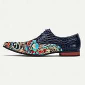 billiga Utsökta broderade skor-Herr Finskor Promenad Ledigt PU Läder Jacquard Tyg Andningsfunktion Bekväm Halksäker Snörning Mörkblå Sommar Vår
