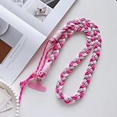 ieftine Snururi pentru telefon și curele de mână-Curea de telefon împletită multicoloră cu clemă detașabilă pentru husa de telefon – frânghie reglabilă pentru gât, pentru femei și bărbați