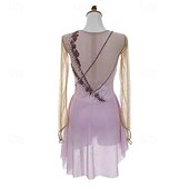 cheap Figure Skating Dresses-Figure Skating Dress Women's Girls' Ice Skating Dress Light Purple Patchwork Thumbhole Mesh Spandex Stretchy Training Practice Professional Skating Wear Thermal Warm Crystal / Rhinestone Long Sleeve