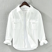 cheap Men&#039;s Shirt Jacket-Men&#039;s Casual Shirt Corduroy Shirt Shirt Jacket Plain Vacation Daily Wear White Dark Gray Apricot Long Sleeve Lapel Spring Autumn / Fall Clothing Apparel Pocket