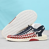 preiswerte Urlaubsandalen-Herren-Sneaker in Rot und Marineblau, Laufschuhe mit einzigartigem Schnürdesign und gepolsterter Sohle für Sport und Freizeit