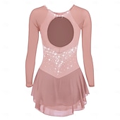cheap Figure Skating Dresses-Figure Skating Dress Women&#039;s Girls&#039; Ice Skating Dress Violet Black White Open Back Mesh Spandex High Elasticity Training Competition Skating Wear Classic Crystal / Rhinestone Long Sleeve Ice Skating