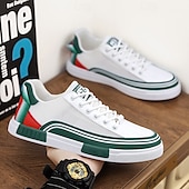billige Sneakers til herrer-Herre Fritidssko for menn Gange Fritid PU Lær Netting Pustende Bekvem Sklisikker Snøring Svart Grønn / Hvit Sommer Vår