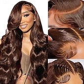 economico Parrucche lace 360-Parrucca in capelli umani castani 4#, parrucca in pizzo 360, parrucca in pizzo con capelli umani ondulati, densità 150%
