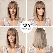 levne Syntetické trendy paruky-Ombré blond bob paruka s ofinou krátká rovná paruka pro ženy syntetické vlasy paruky pro denní párty cosplay nošení