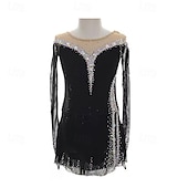 billige Figur skating kjoler-Kjole til kunstløp Dame Jente Skøyteløp Kjoler Svart Lapper Tommelhull Netting Spandex Elastisk Trening Profesjonell Konkurranse Skøyteklær Hold Varm Krystall / Rhinstein Langermet Skøyting Kunstløp